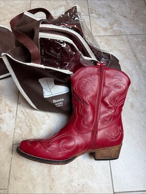 Dream Pairs Red Western Ankle Boots with Embroidered Detail